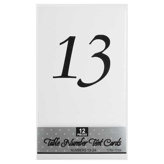 JAM Paper 4&#x22; x 5&#x22; White with Black Calligraphy Font 13-24 Table Number Tent Cards, 2 Packs of 12